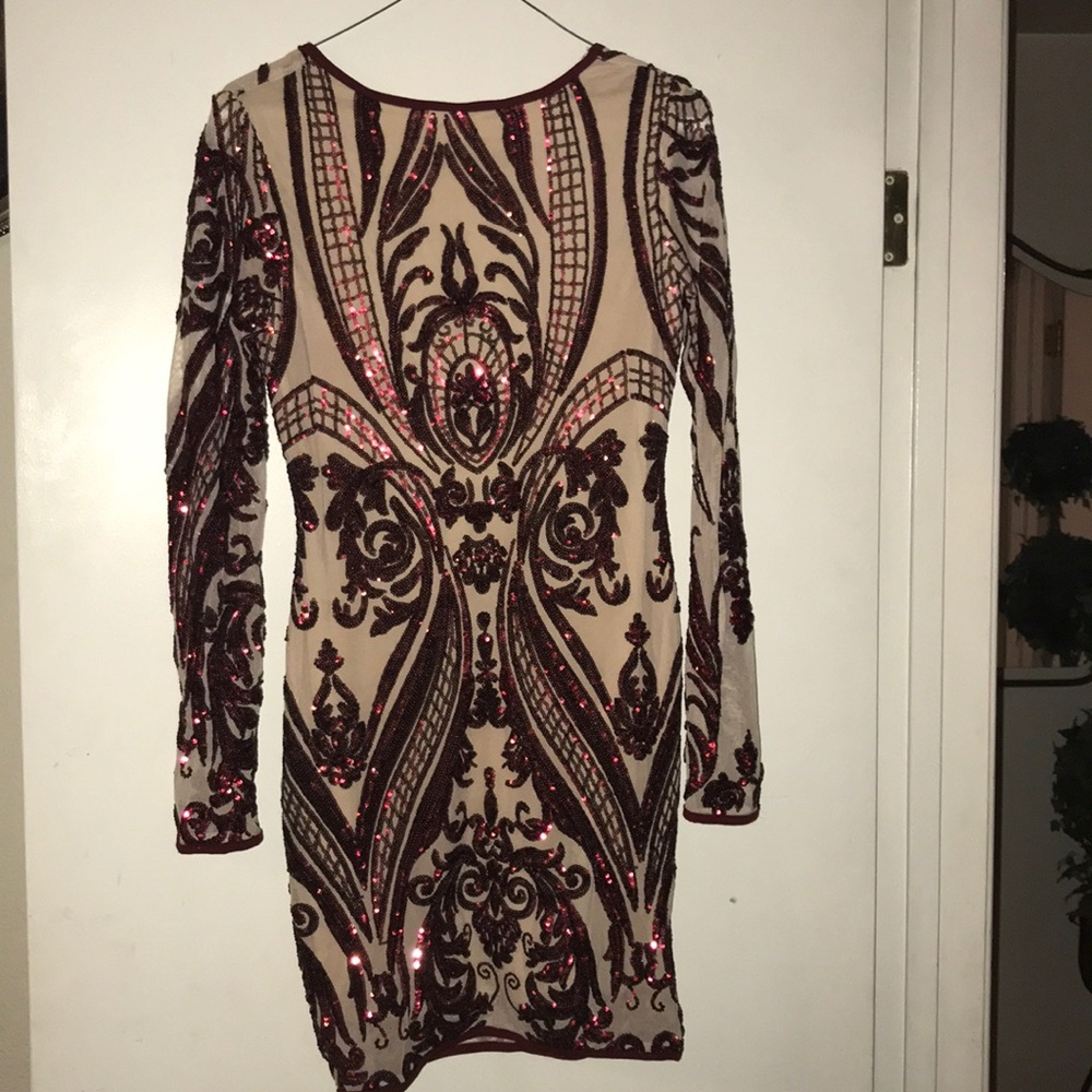 Sequin short red long sleeve dress